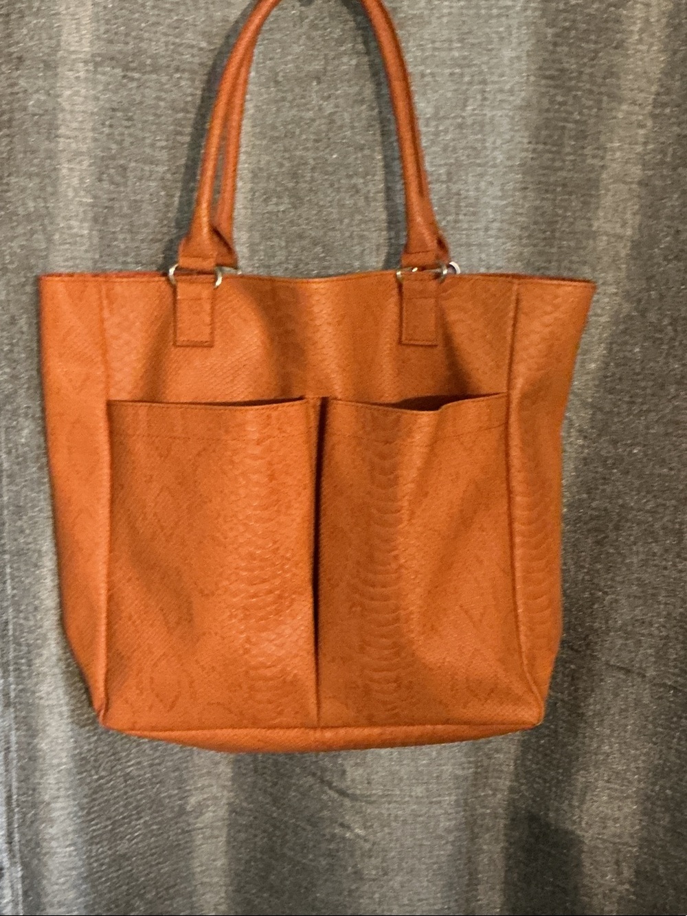 Neiman Marcus Orange Textured Tote with Front Pockets